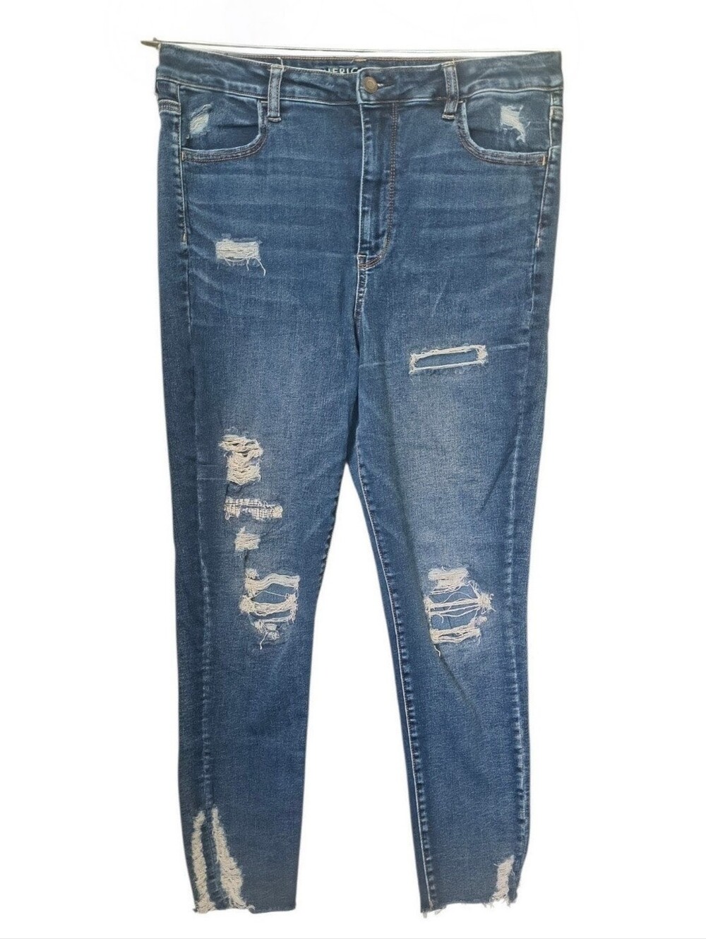 American Eagle Next Level Stretch Skinny Jeans Womens 16 Distressed Ripped Raw